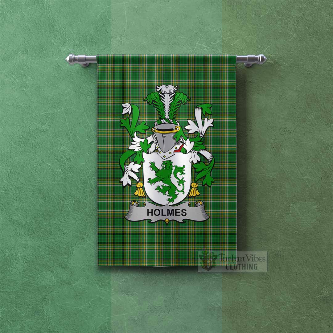 Tartan Vibes Clothing Holmes Irish Clan Tartan Gonfalon, Tartan Banner with Coat of Arms