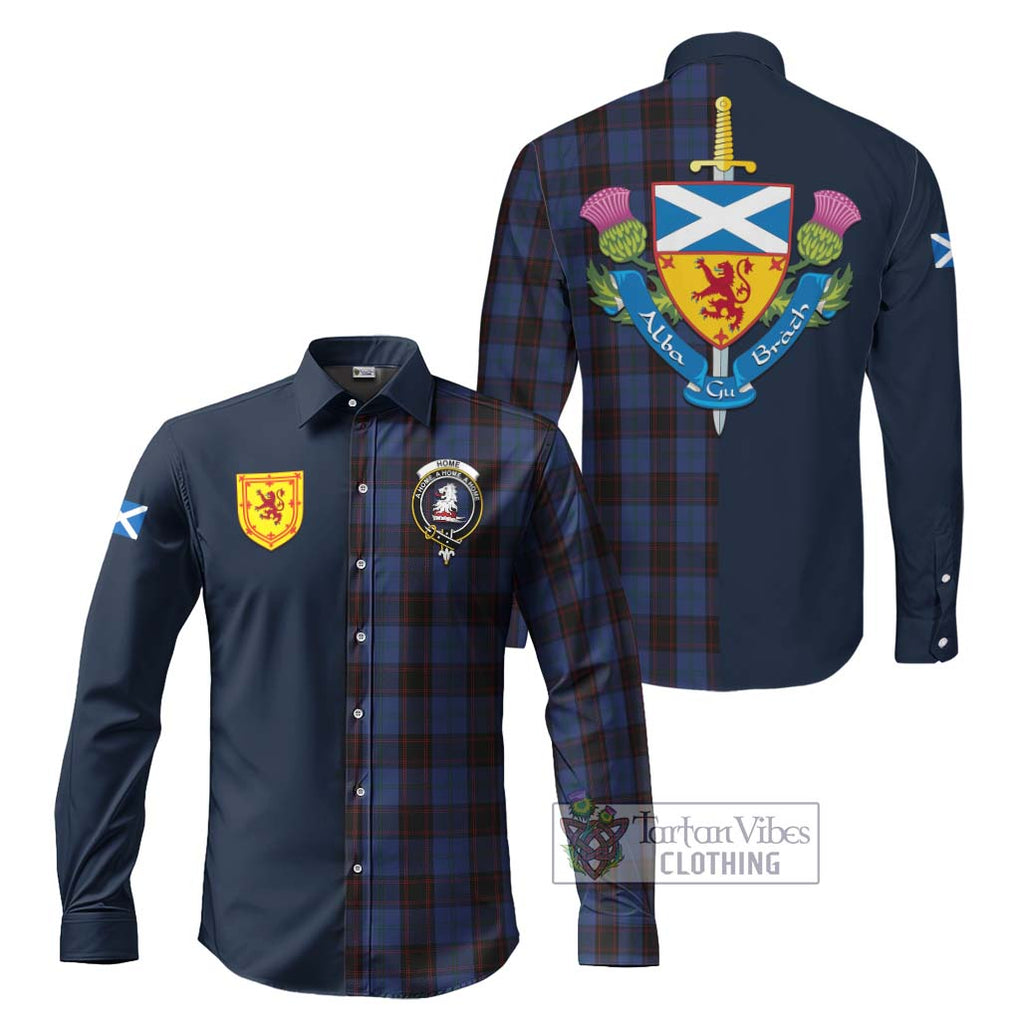 Tartan Vibes Clothing Home Tartan Long Sleeve Button Shirt with Scottish Lion Royal Arm Half Style