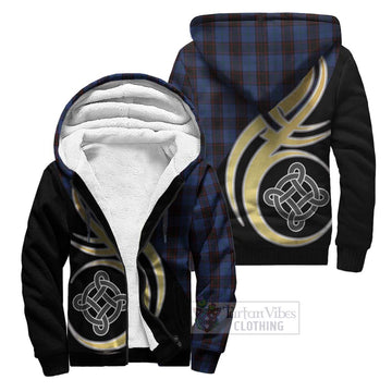 Home (Hume) Tartan Sherpa Hoodie with Family Crest and Celtic Symbol Style