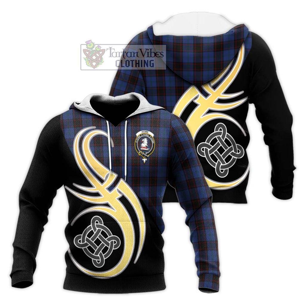 Home (Hume) Tartan Knitted Hoodie with Family Crest and Celtic Symbol Style Unisex Knitted Pullover Hoodie - Tartan Vibes Clothing
