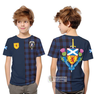 Tartan Vibes Clothing Home Tartan Kid T-Shirt with Scottish Lion Royal Arm Half Style
