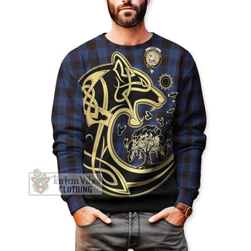Home (Hume) Tartan Sweatshirt with Family Crest Celtic Wolf Style Unisex - Tartan Vibes Clothing