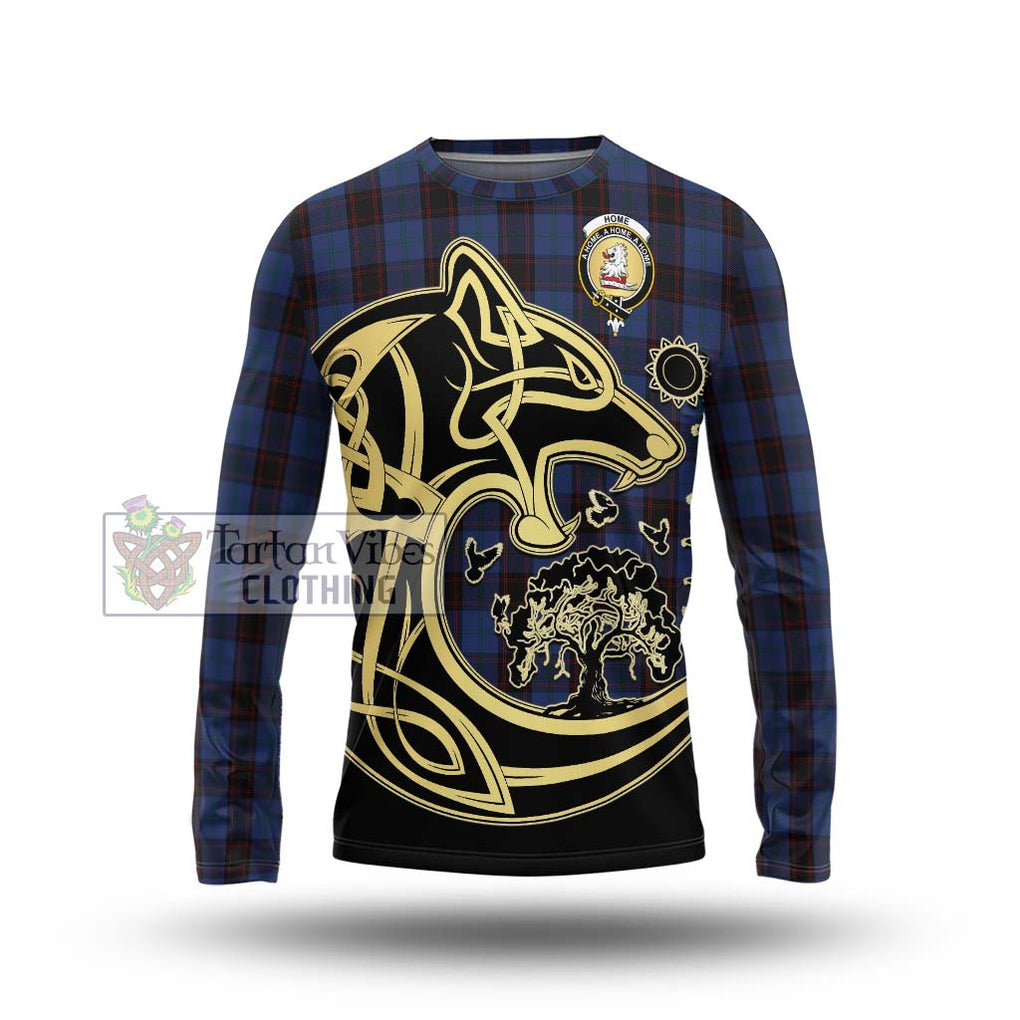 Home (Hume) Tartan Long Sleeve T-Shirt with Family Crest Celtic Wolf Style Unisex - Tartan Vibes Clothing