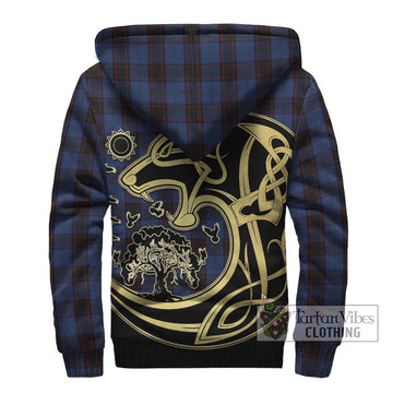 Home (Hume) Tartan Sherpa Hoodie with Family Crest Celtic Wolf Style
