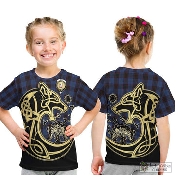 Home (Hume) Tartan Kid T-Shirt with Family Crest Celtic Wolf Style