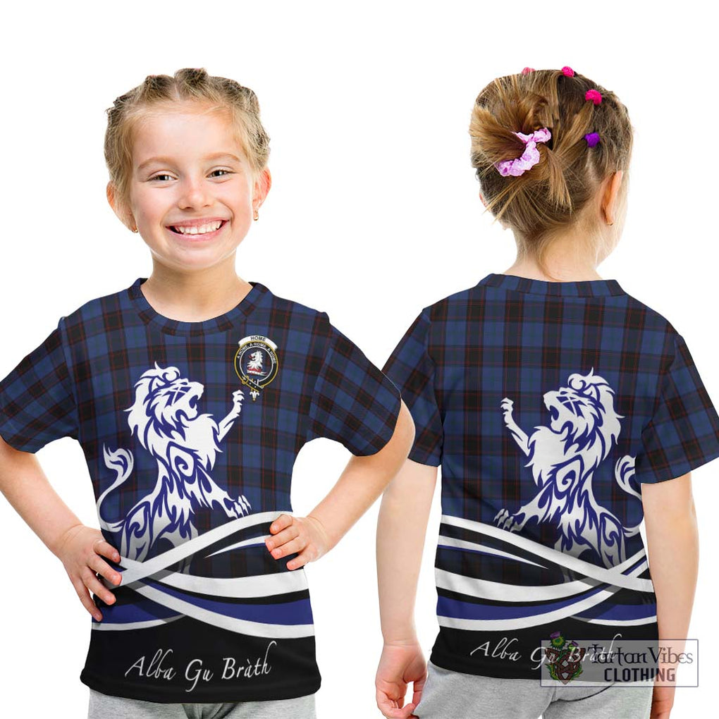 Home (Hume) Tartan Kid T-Shirt with Alba Gu Brath Regal Lion Emblem - Tartanvibesclothing Shop