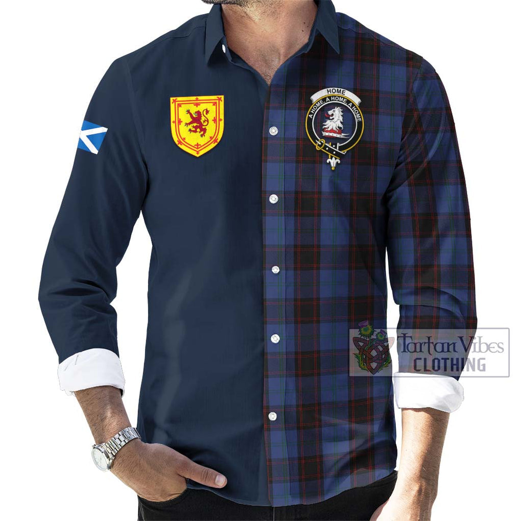 Tartan Vibes Clothing Home Tartan Long Sleeve Button Shirt with Scottish Lion Royal Arm Half Style