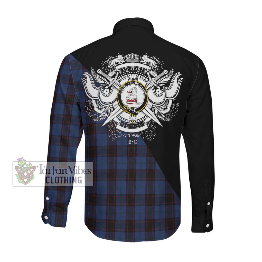 Home (Hume) Tartan Long Sleeve Button Shirt with Family Crest and Military Logo Style Men's Shirt - Tartanvibesclothing Shop