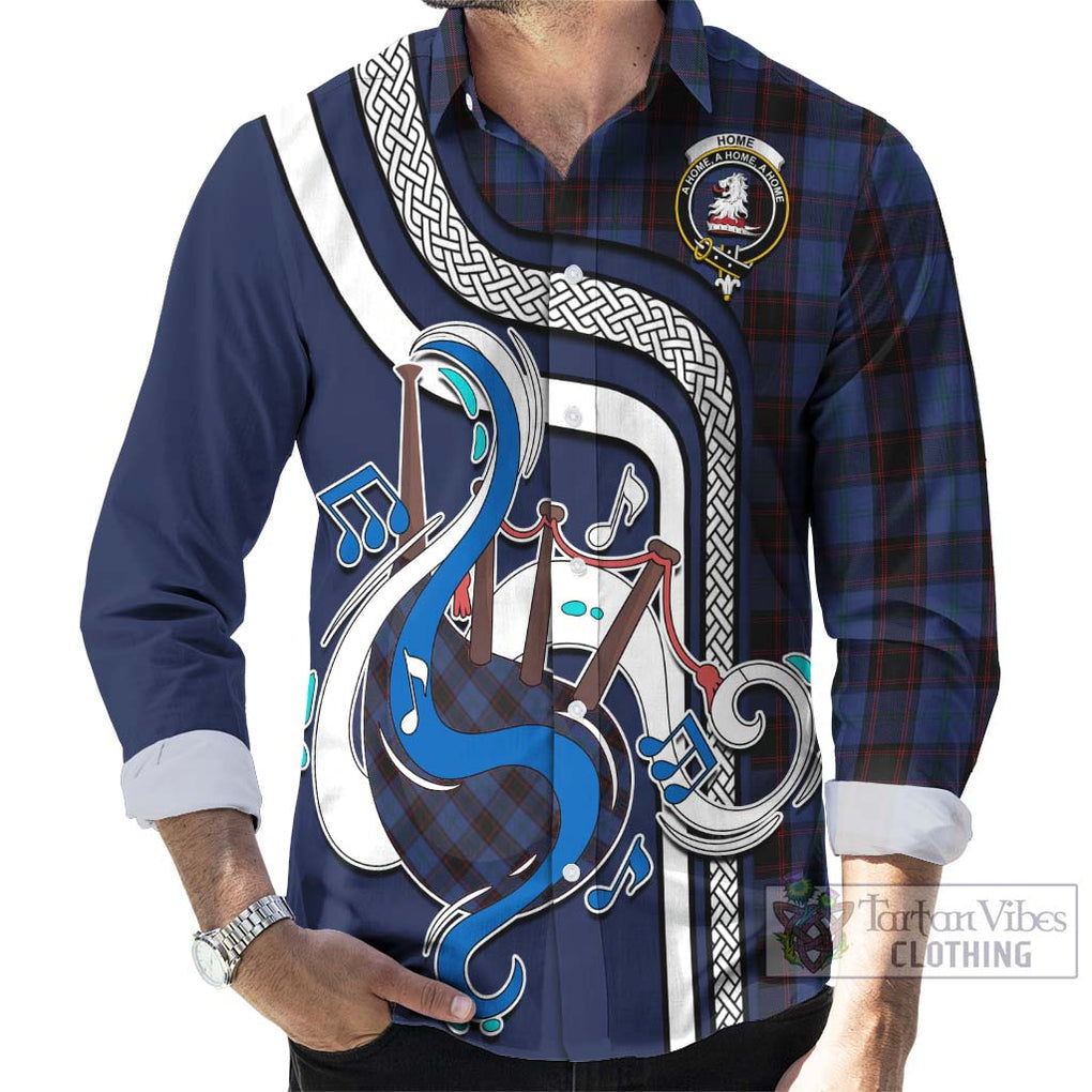 Home (Hume) Tartan Long Sleeve Button Shirt with Epic Bagpipe Style - Tartanvibesclothing Shop