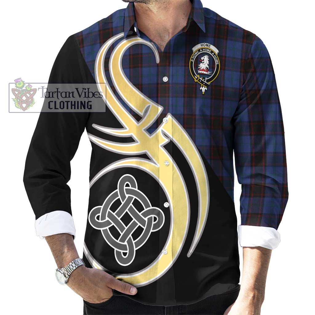 Home (Hume) Tartan Long Sleeve Button Shirt with Family Crest and Celtic Symbol Style - Tartan Vibes Clothing