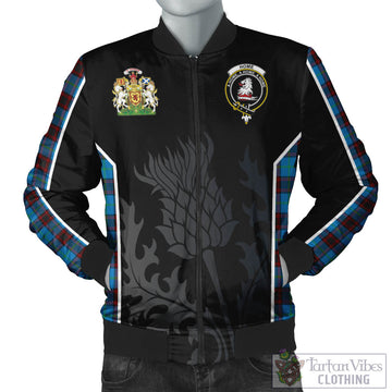 Home Ancient Tartan Bomber Jacket with Family Crest and Scottish Thistle Vibes Sport Style