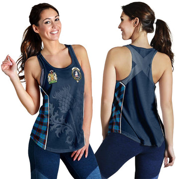Home Ancient Tartan Women's Racerback Tanks with Family Crest and Scottish Thistle Vibes Sport Style