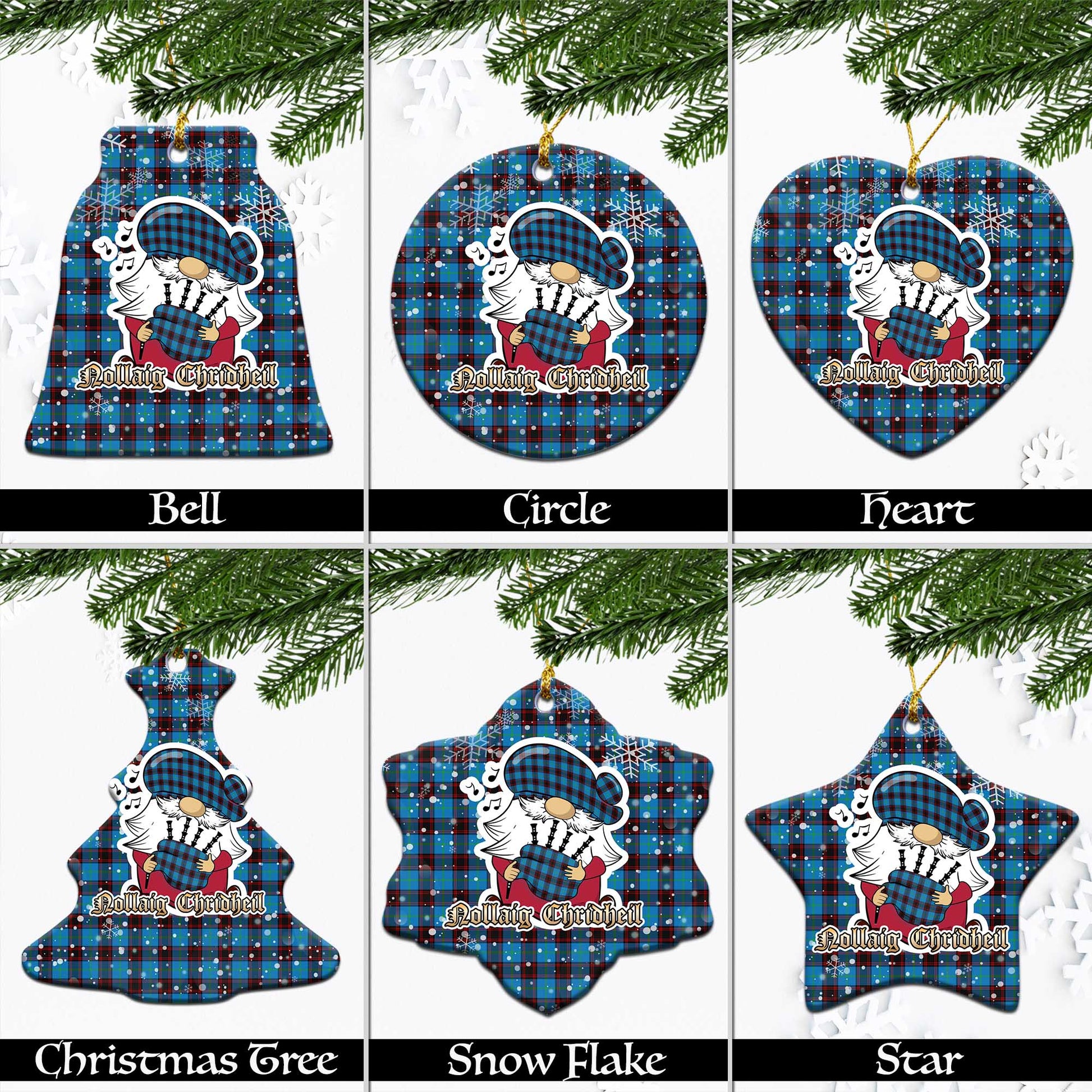 Home Ancient Tartan Christmas Ornaments with Scottish Gnome Playing Bagpipes Ceramic - Tartanvibesclothing