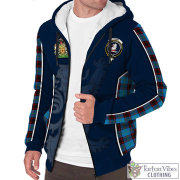 Home Ancient Tartan Sherpa Hoodie with Family Crest and Lion Rampant Vibes Sport Style