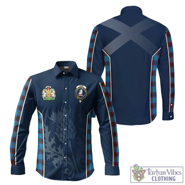 Home Ancient Tartan Long Sleeve Button Up Shirt with Family Crest and Scottish Thistle Vibes Sport Style