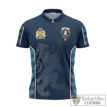 Home Ancient Tartan Zipper Polo Shirt with Family Crest and Lion Rampant Vibes Sport Style