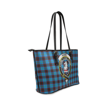Home Ancient Tartan Leather Tote Bag with Family Crest