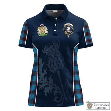 Home Ancient Tartan Women's Polo Shirt with Family Crest and Scottish Thistle Vibes Sport Style