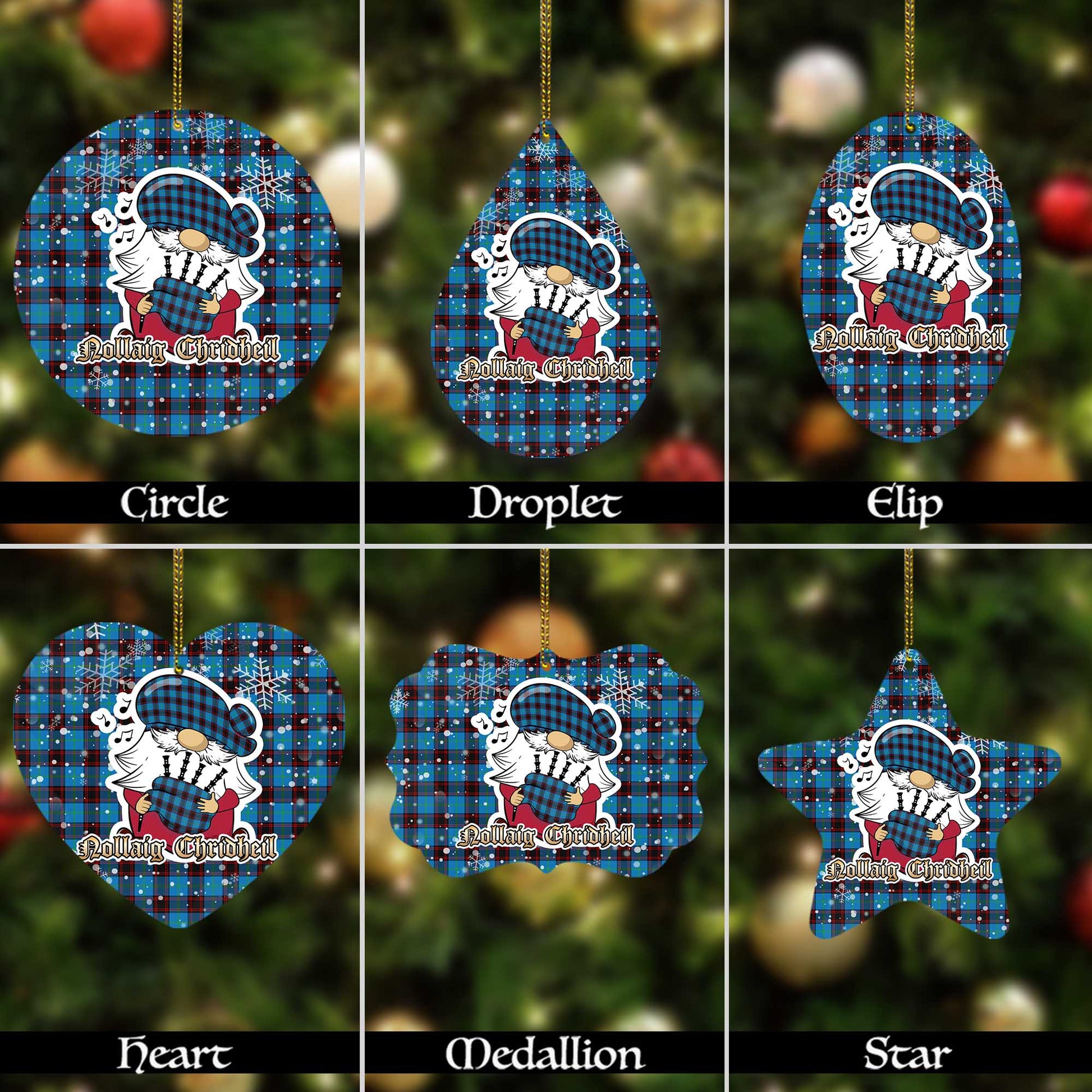 Home Ancient Tartan Christmas Ornaments with Scottish Gnome Playing Bagpipes Alumium - Tartanvibesclothing