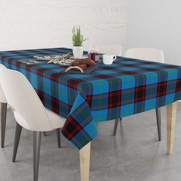 Home Ancient Tartan Tablecloth with Clan Crest and the Golden Sword of Courageous Legacy