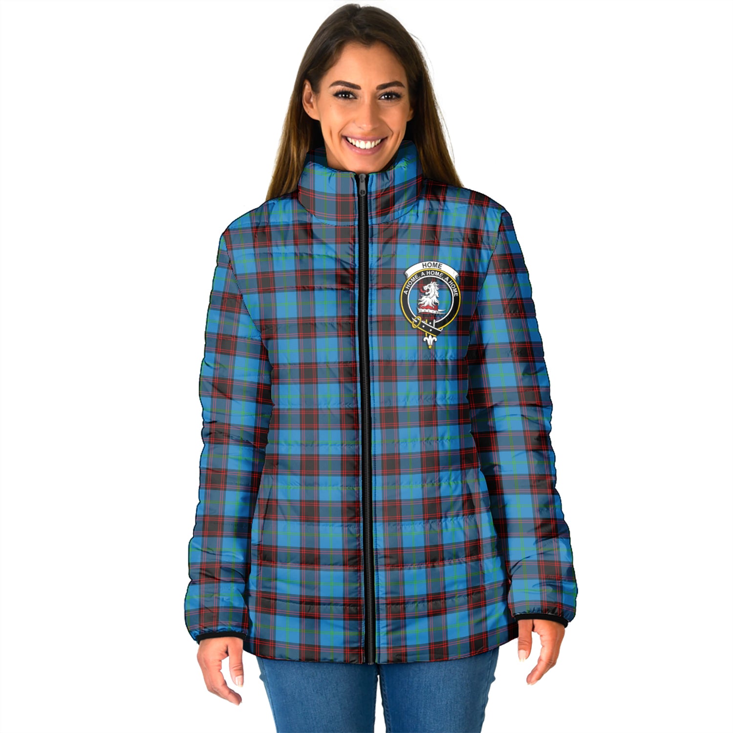 Home Ancient Tartan Padded Jacket with Family Crest - Tartanvibesclothing