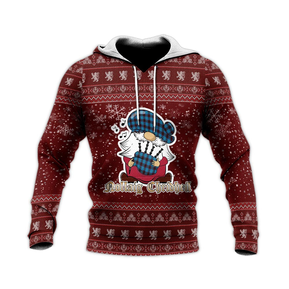 Home Ancient Clan Christmas Knitted Hoodie with Funny Gnome Playing Bagpipes - Tartanvibesclothing
