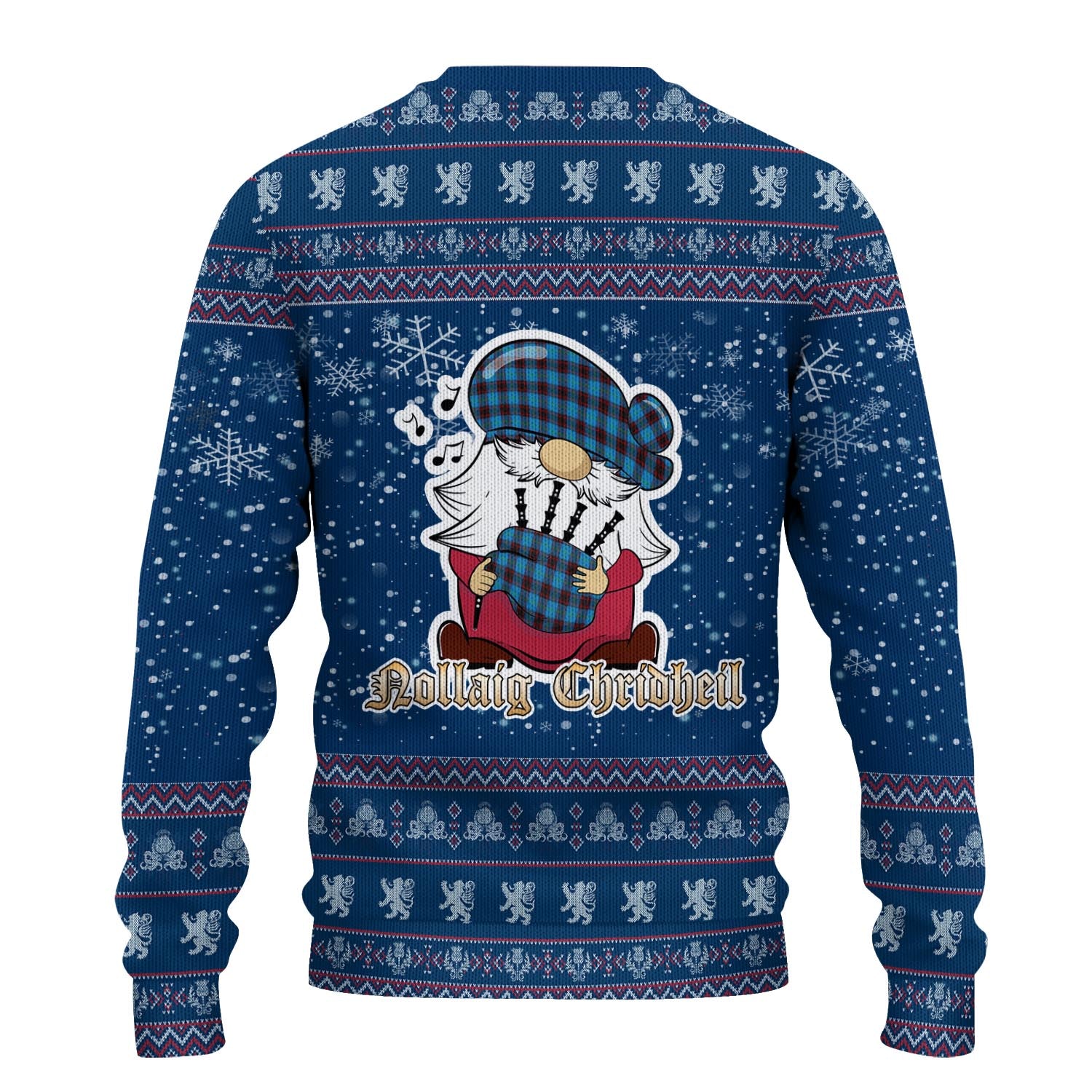 Home Ancient Clan Christmas Family Knitted Sweater with Funny Gnome Playing Bagpipes - Tartanvibesclothing