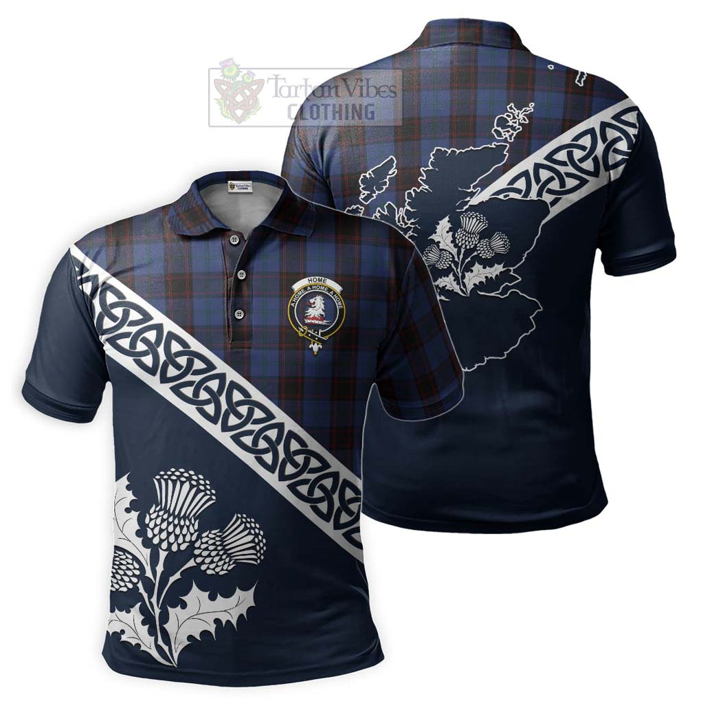 Home (Hume) Tartan Polo Shirt Featuring Thistle and Scotland Map