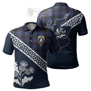 Home (Hume) Tartan Polo Shirt Featuring Thistle and Scotland Map