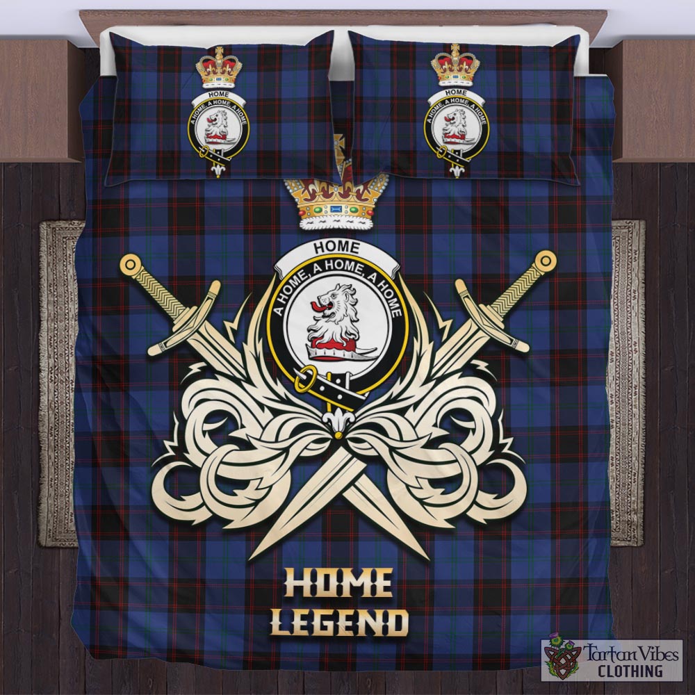 Tartan Vibes Clothing Home (Hume) Tartan Bedding Set with Clan Crest and the Golden Sword of Courageous Legacy