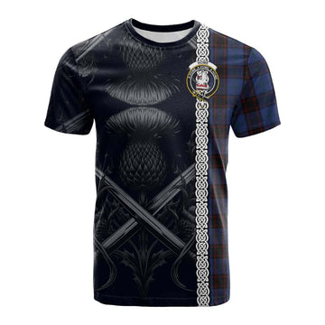 Tartan Vibes Clothing Home (Hume) Tartan Cotton T-shirt with Family Crest Cross Sword Thistle Celtic Vibes