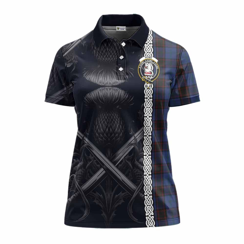 Tartan Vibes Clothing Home (Hume) Tartan Women's Polo Shirt with Family Crest Cross Sword Thistle Celtic Vibes