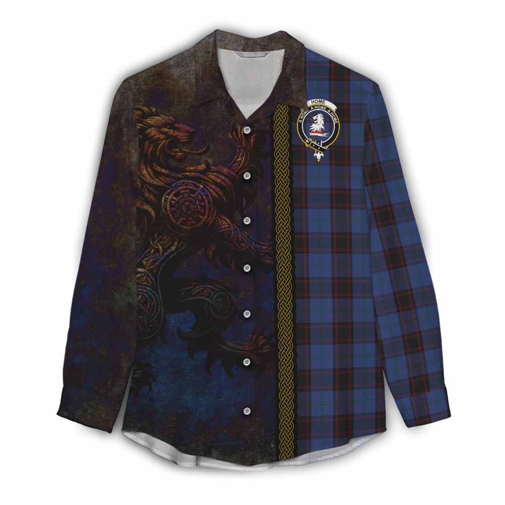 Tartan Vibes Clothing Home (Hume) Tartan Family Crest Women's Casual Shirt Alba Gu Brath Be Brave Lion Ancient Style