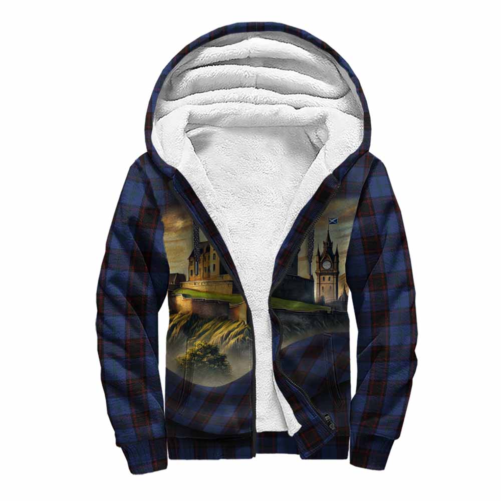 Tartan Vibes Clothing Home (Hume) Tartan Family Crest Sherpa Hoodie with Scottish Ancient Castle Style