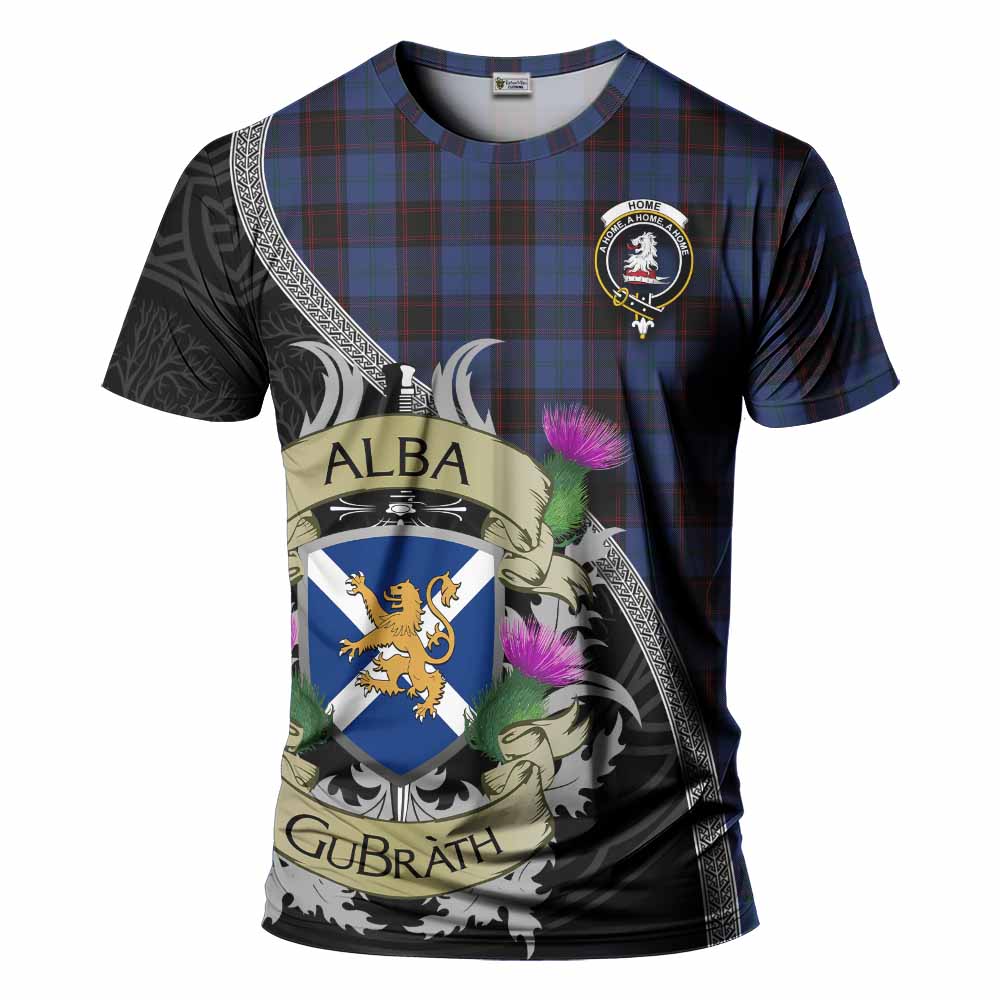 Tartan Vibes Clothing Home (Hume) Tartan Family Crest T-Shirt Lion Rampant Royal Thistle Shield Celtic Inspired