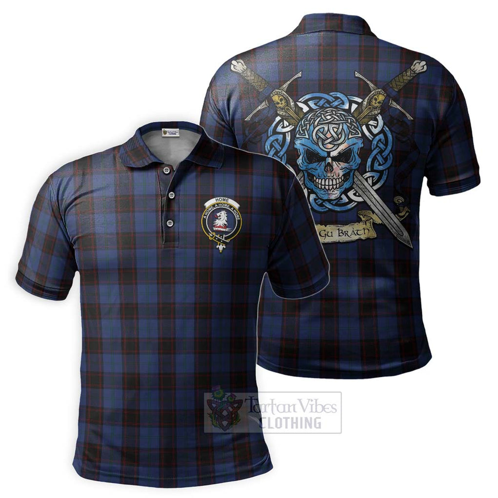 Tartan Vibes Clothing Home (Hume) Tartan Polo Shirt with Family Crest Celtic Skull Style