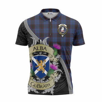 Home (Hume) Tartan Family Crest Zipper Polo Shirt Lion Rampant Royal Thistle Shield Celtic Inspired