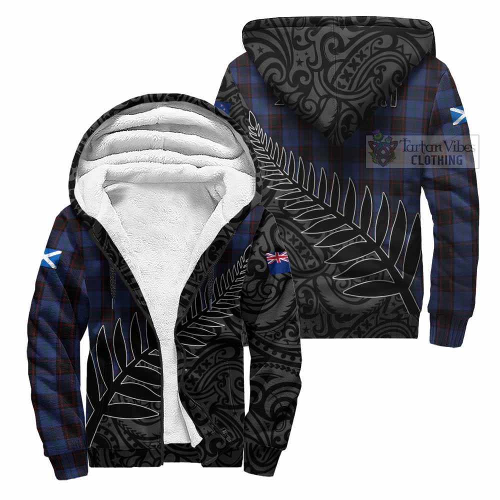 Tartan Vibes Clothing Home (Hume) Crest Tartan Sherpa Hoodie with New Zealand Silver Fern Half Style