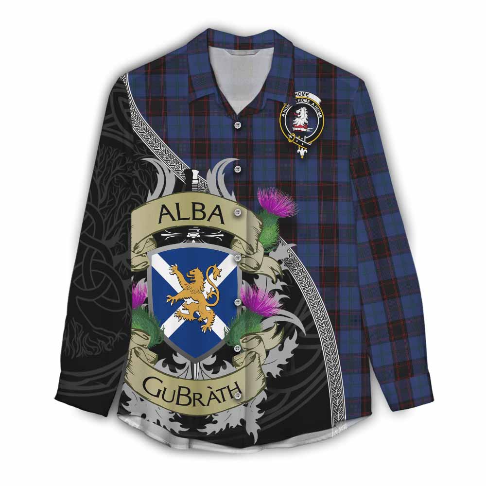 Tartan Vibes Clothing Home (Hume) Tartan Family Crest Women's Casual Shirt Lion Rampant Royal Thistle Shield Celtic Inspired