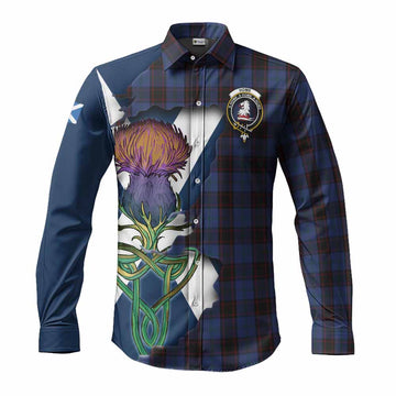 Home (Hume) Tartan Family Crest Long Sleeve Button Shirt Scottish Thistle Celtic Inspired