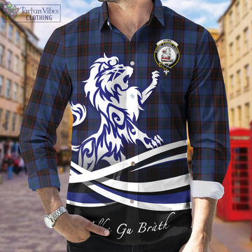 Home Tartan Long Sleeve Button Up Shirt with Alba Gu Brath Regal Lion Emblem