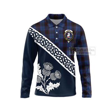 Tartan Vibes Clothing Home (Hume) Tartan Long Sleeve Polo Shirt Featuring Thistle and Scotland Map