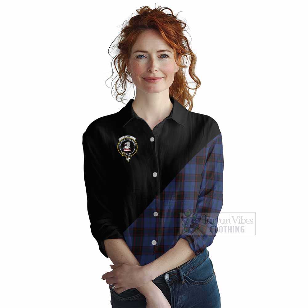 Tartan Vibes Clothing Home (Hume) Tartan Women's Casual Shirt with Family Crest and Military Logo Style