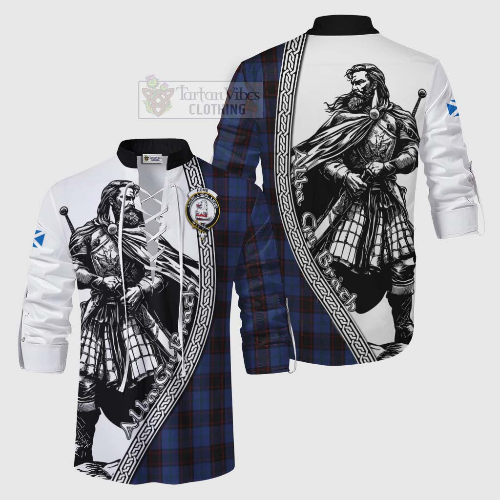 Tartan Vibes Clothing Home (Hume) Tartan Clan Crest Ghillie Kilt Shirt with Highlander Warrior Celtic Style