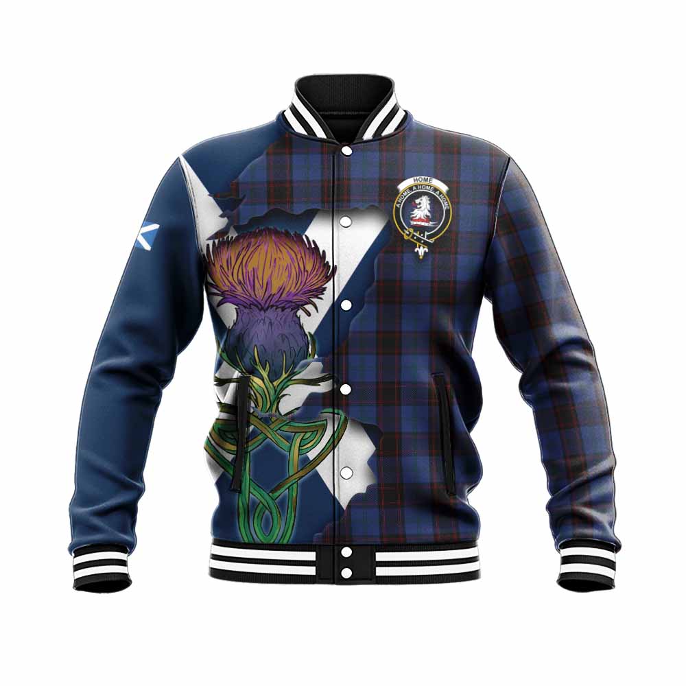 Tartan Vibes Clothing Home (Hume) Tartan Family Crest Baseball Jacket Scottish Thistle Celtic Inspired