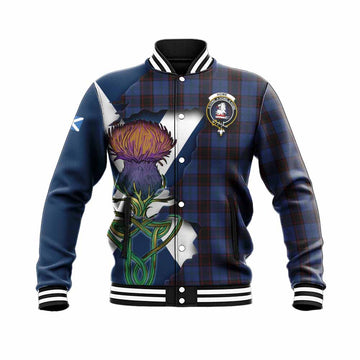 Tartan Vibes Clothing Home (Hume) Tartan Family Crest Baseball Jacket Scottish Thistle Celtic Inspired