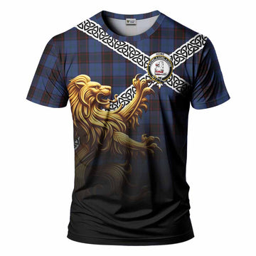 Tartan Vibes Clothing Home (Hume) Crest Tartan T-Shirt with Golden Lion Emblem Celtic Style