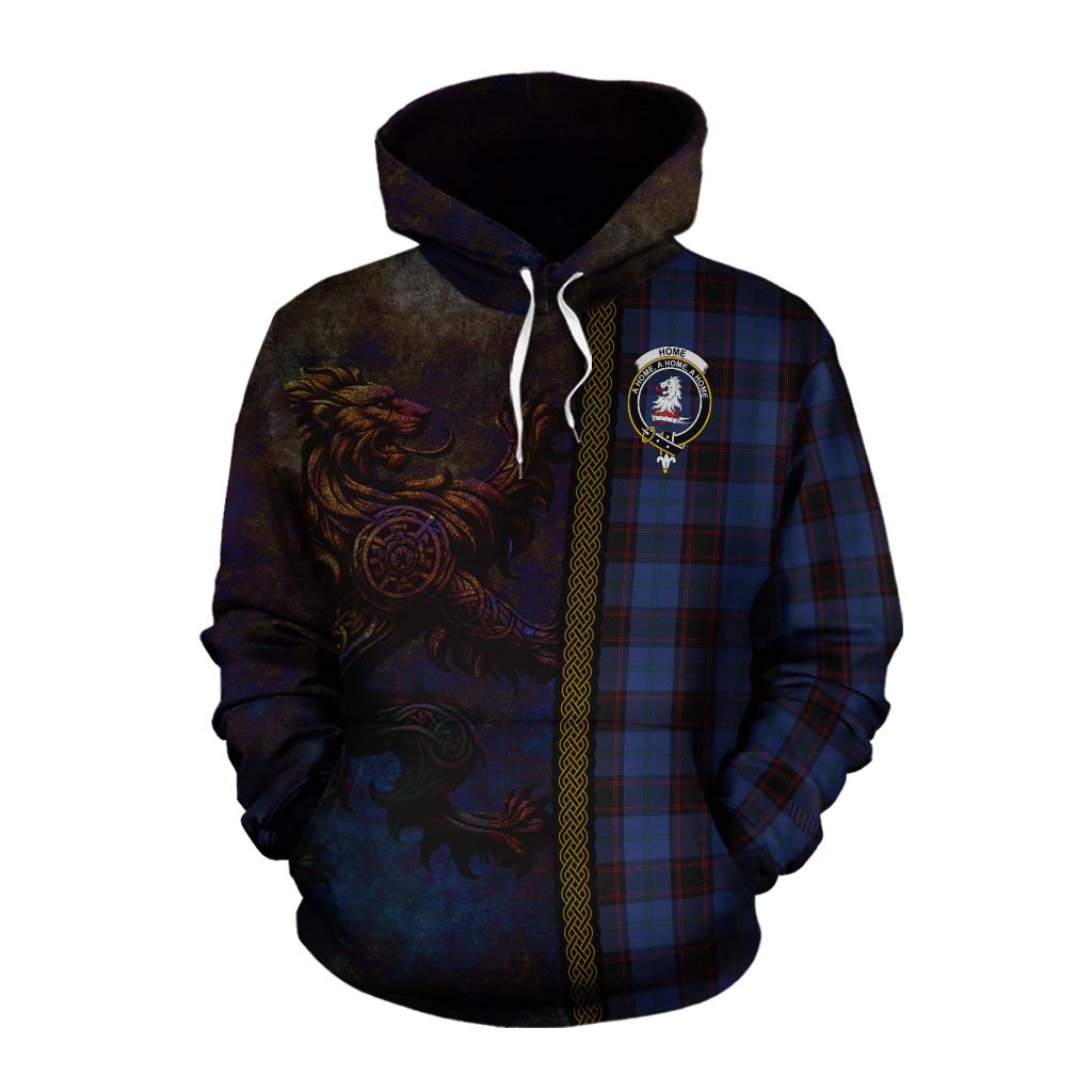 Tartan Vibes Clothing Home (Hume) Tartan Family Crest Cotton Hoodie Alba Gu Brath Be Brave Lion Ancient Style
