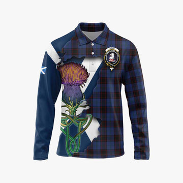 Tartan Vibes Clothing Home (Hume) Tartan Family Crest Long Sleeve Polo Shirt Scottish Thistle Celtic Inspired