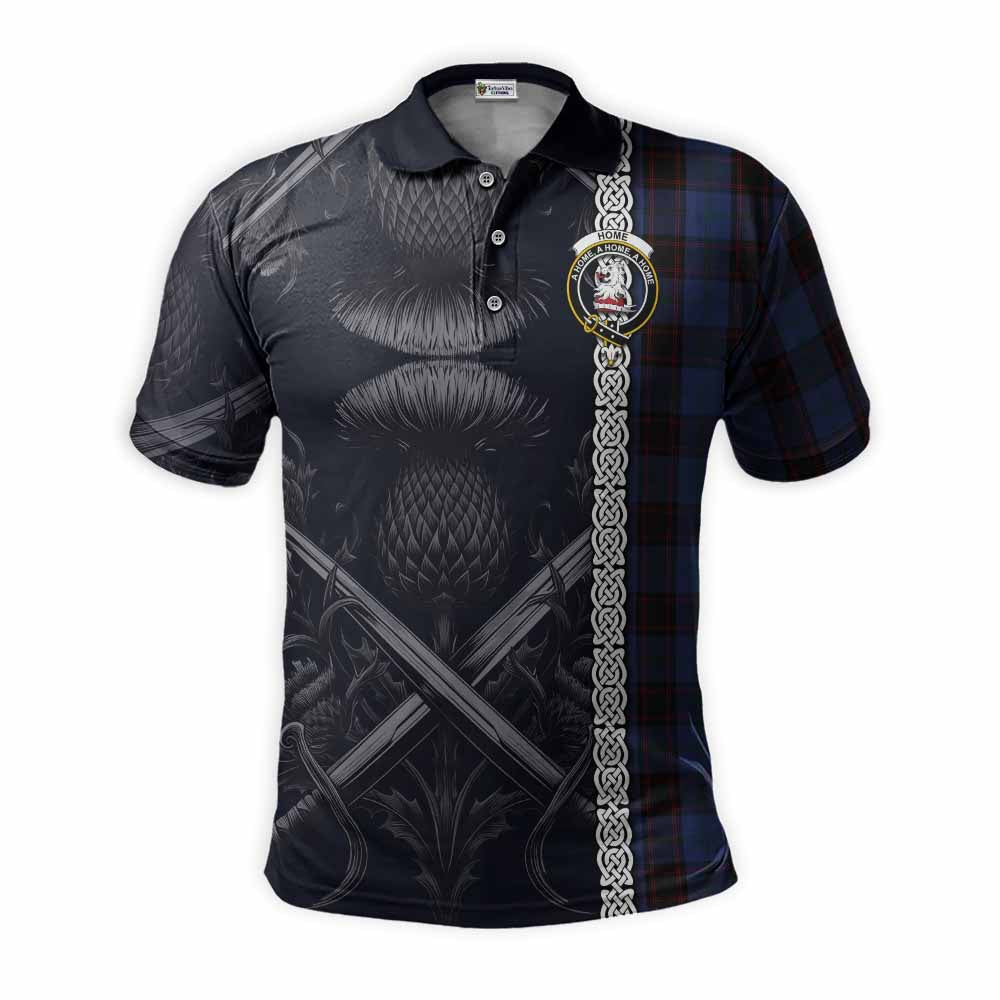 Tartan Vibes Clothing Home (Hume) Tartan Polo Shirt with Family Crest Cross Sword Thistle Celtic Vibes
